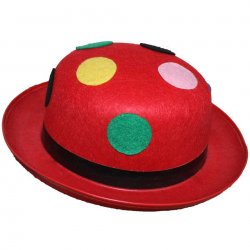 Αποκριάτικο Κόκκινο Καπέλο Κλόουν με Πολύχρωμες Βούλες